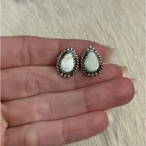 Native American Sterling Silver 925 Paloma Turquoise Tear Drop Stud Earrings